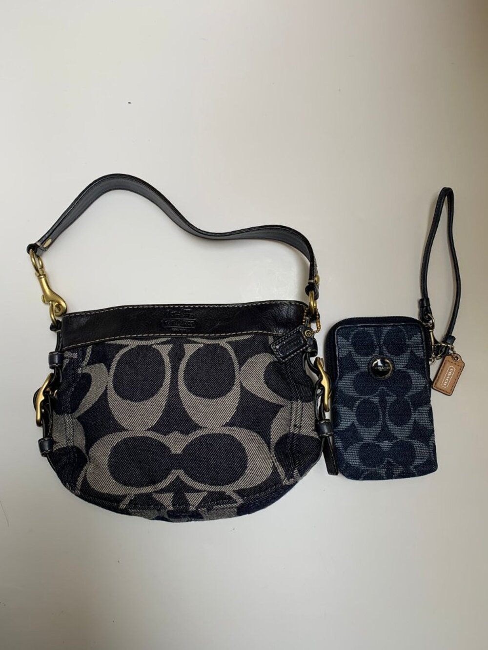 Vintage Coach Denim Logo Fabric Bag with Coordinating Denim Wristlet